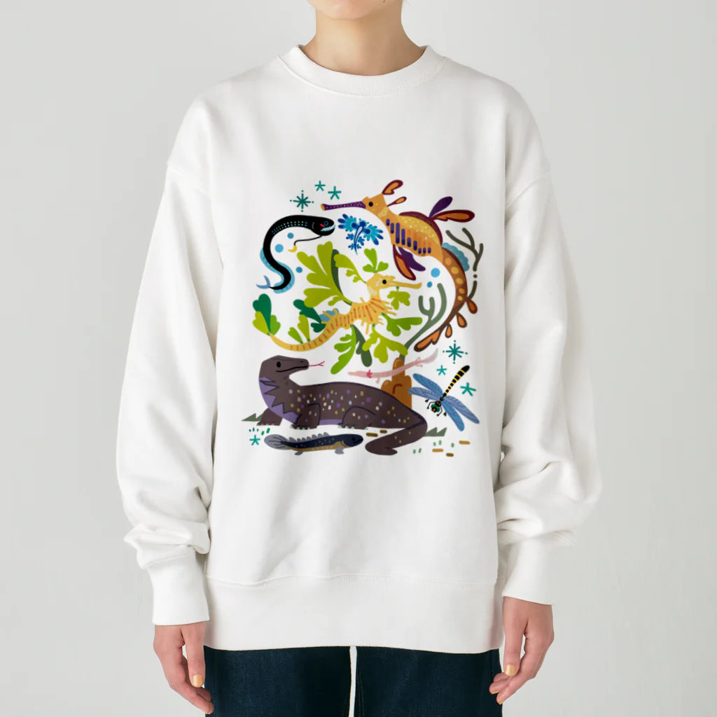 みなとまち層の世界のドラゴンたち Heavyweight Crew Neck Sweatshirt