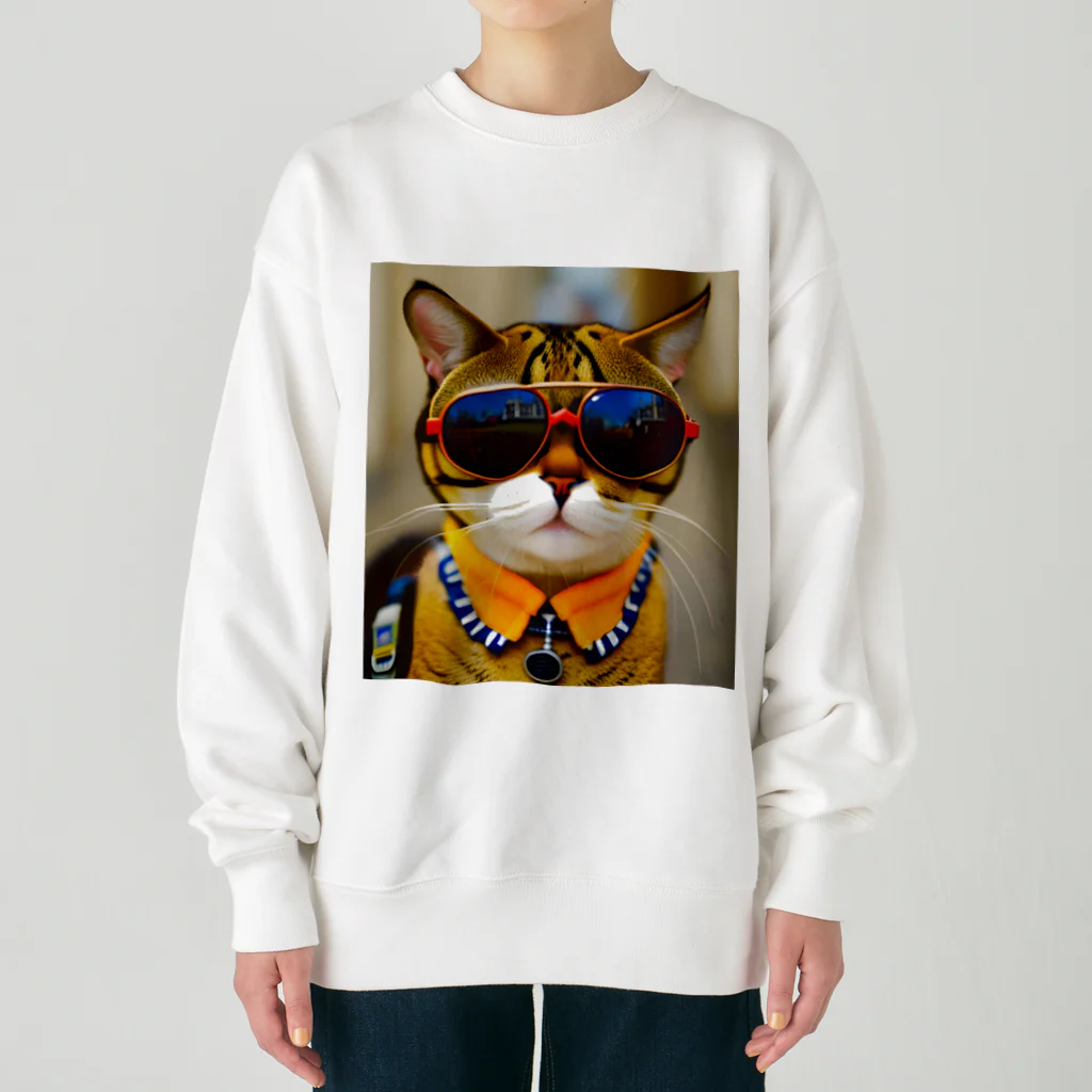 幻想的で創造的の猫にサングラス Heavyweight Crew Neck Sweatshirt