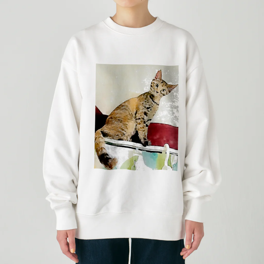 コハクのカーテンレールからニャンコ🐱 Heavyweight Crew Neck Sweatshirt