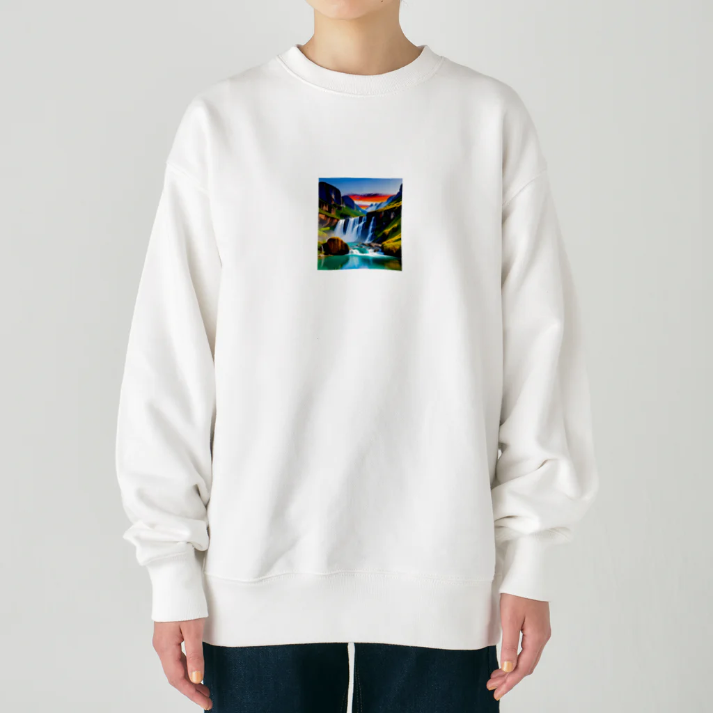 rokuryuuの夜明けの滝と山々の美しい自然風景 Heavyweight Crew Neck Sweatshirt