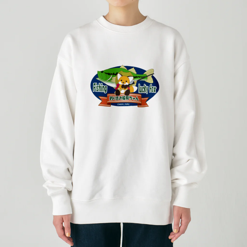 もふもふ♡けもっ娘村　(摩耶夕湖)の『釣り吉お稲荷ちゃん🎣🦊』Ａ楕円型 Heavyweight Crew Neck Sweatshirt