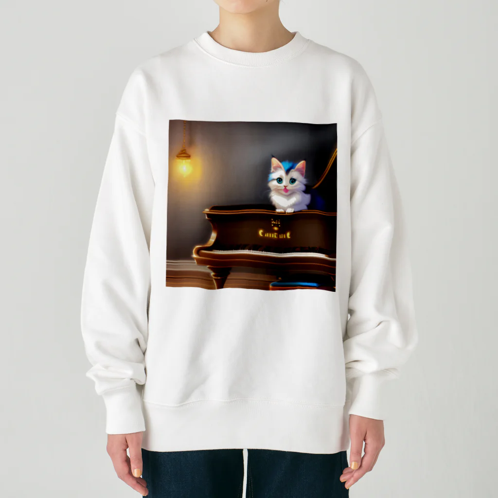 kitten pianistの子猫ピアニスト-2 Heavyweight Crew Neck Sweatshirt