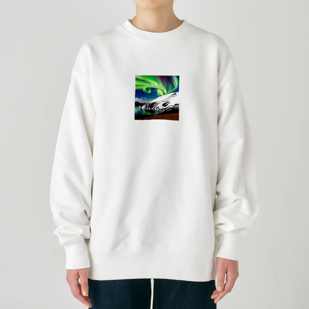 むめみの可愛いアイテムショップ⭐︎の北欧調の自然とオーロラのある景色 Heavyweight Crew Neck Sweatshirt