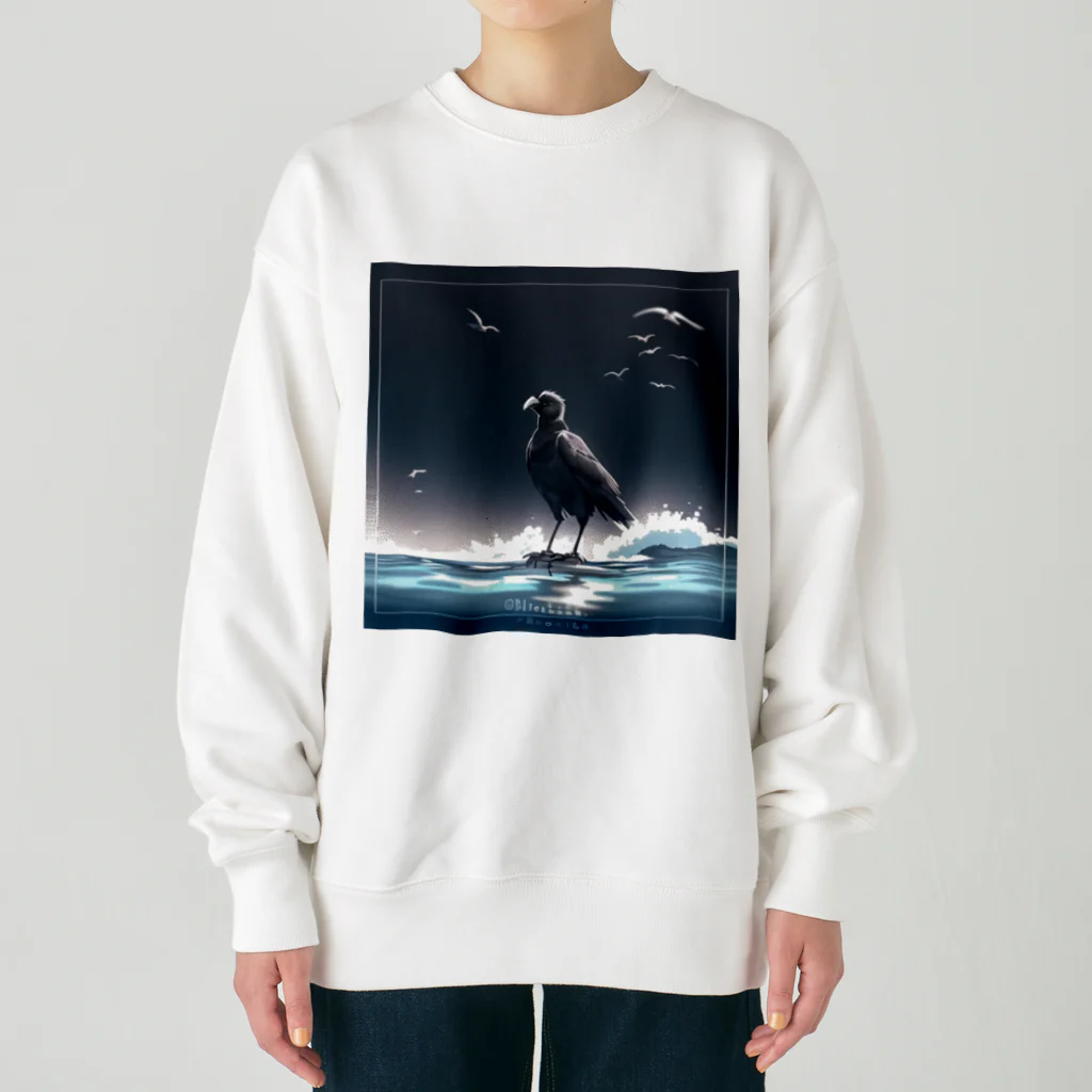 kota.の水面のカラス Heavyweight Crew Neck Sweatshirt