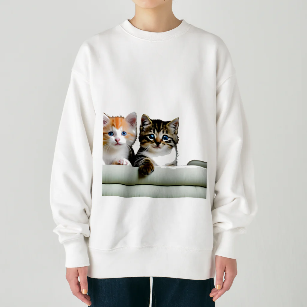 クロネコ宅急便の子猫の微笑み、心のオアシス Heavyweight Crew Neck Sweatshirt