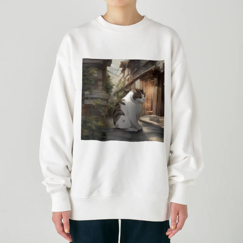 猫専門店　まるまるねこの懐かしい雰囲気に包まれた猫のアートプリント Heavyweight Crew Neck Sweatshirt