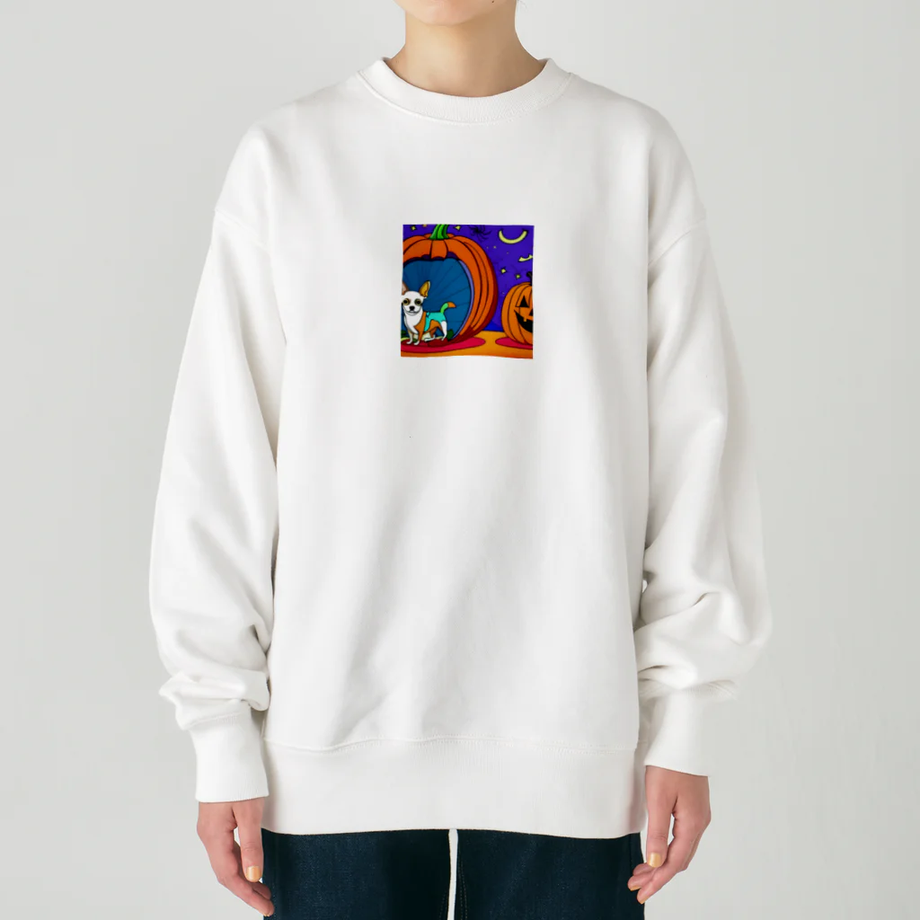 チワワ愛好家ショップのカボチャの秘密！中にはチワワが隠れている Heavyweight Crew Neck Sweatshirt