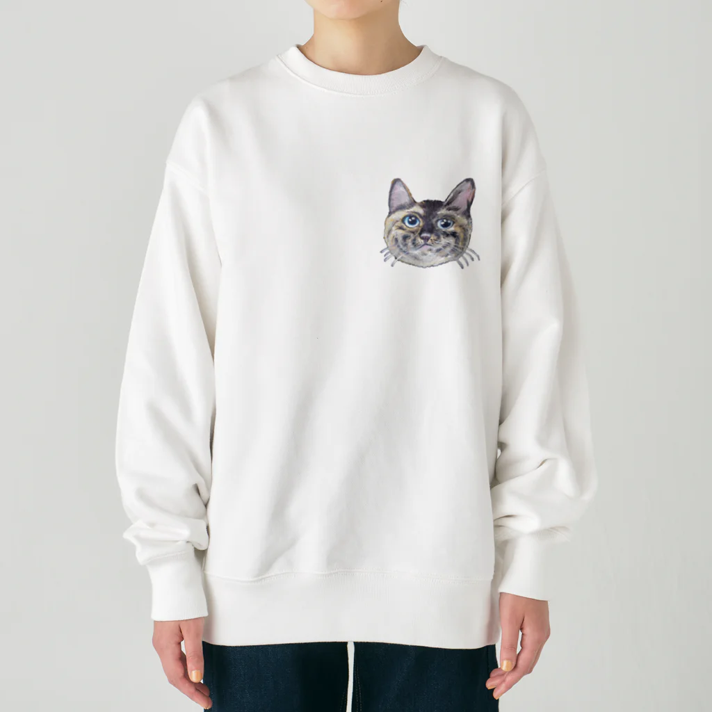 れいにゃん堂&れいにゃあ～と😺のチョークアートの見上げるサビ猫 Heavyweight Crew Neck Sweatshirt