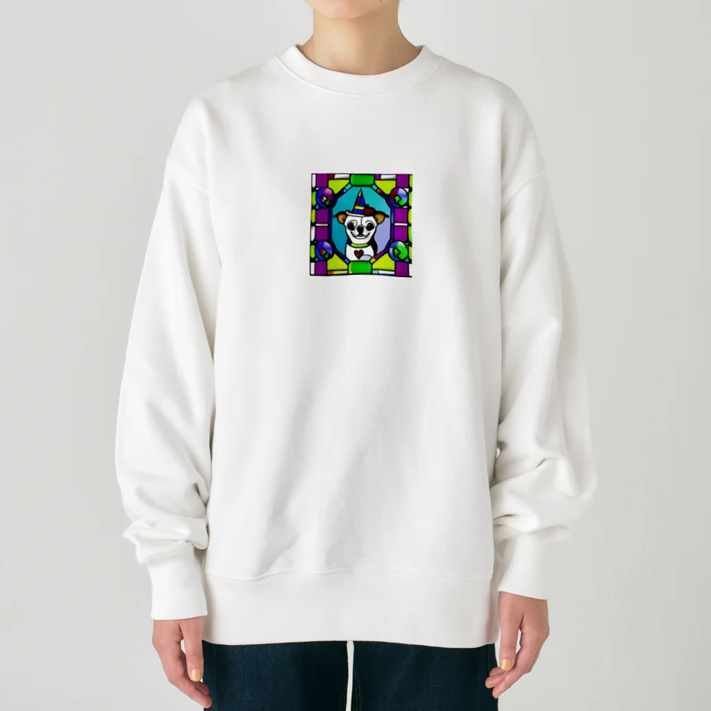 チワワ愛好家ショップのステンドグラスアートの中で息づくチワワの可愛さ Heavyweight Crew Neck Sweatshirt