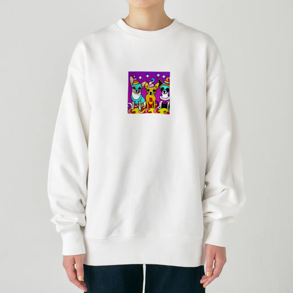 チワワ愛好家ショップのかぼちゃ大騒動！ハロウィン・チワワトリオの楽しいパーティー Heavyweight Crew Neck Sweatshirt