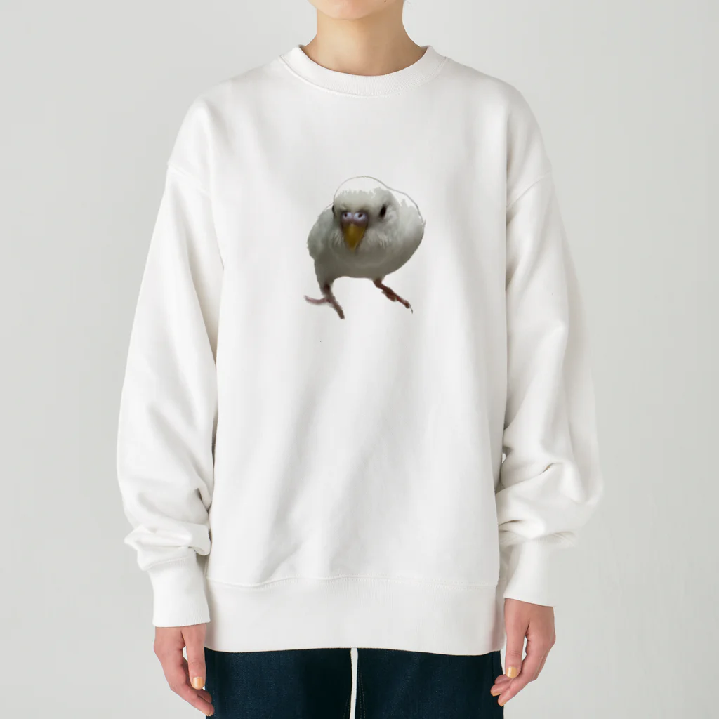 みぽりんショップのアルビノセキセイインコハクちゃん Heavyweight Crew Neck Sweatshirt