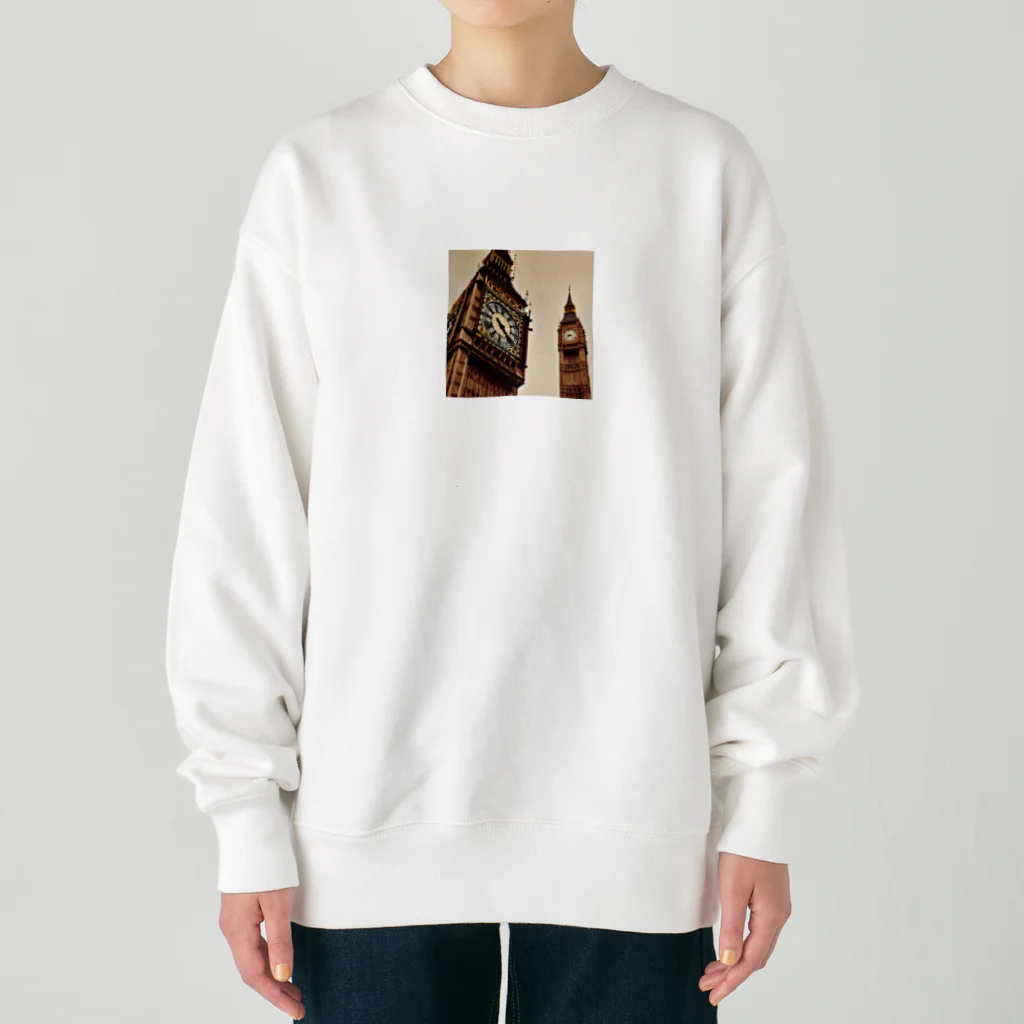 K-K123456のレトロなビックベンのイラストグッズ Heavyweight Crew Neck Sweatshirt