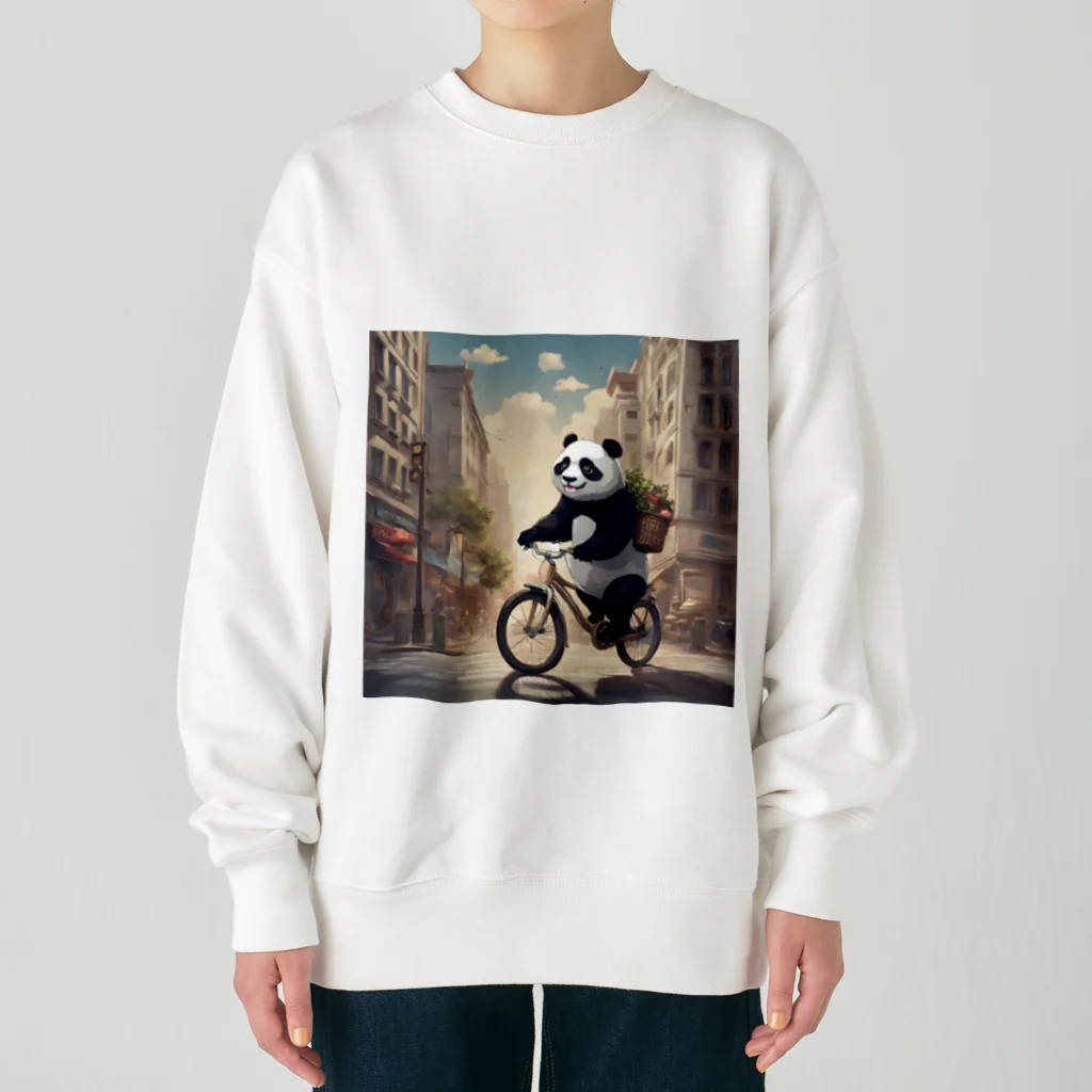 ルノルノの自転車でお買い物パンダくん Heavyweight Crew Neck Sweatshirt