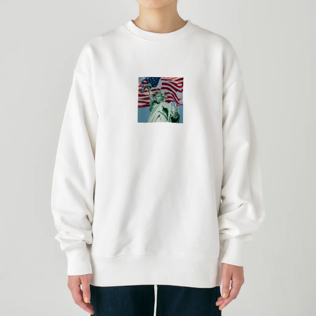 SK8461の自由の女神とアメリカ国旗 Heavyweight Crew Neck Sweatshirt