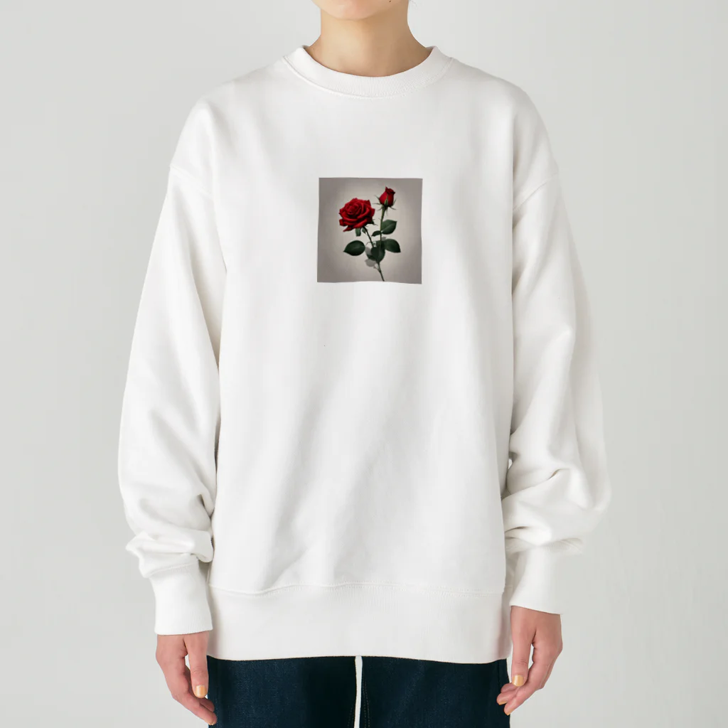 ごんの1本の赤い薔薇のイラストグッズ Heavyweight Crew Neck Sweatshirt