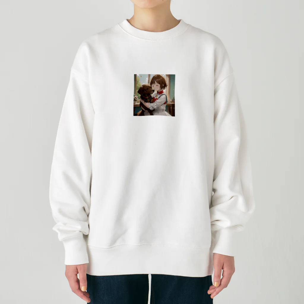 フウマショプの少女と愛犬 Heavyweight Crew Neck Sweatshirt