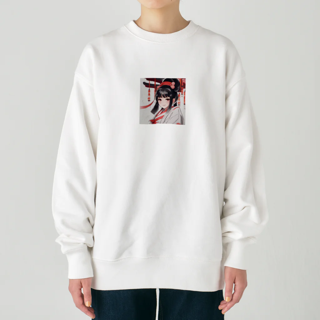 ワンダーワールド・ワンストップの巫女服を着た綺麗なポニーテール女性のグッズ Heavyweight Crew Neck Sweatshirt