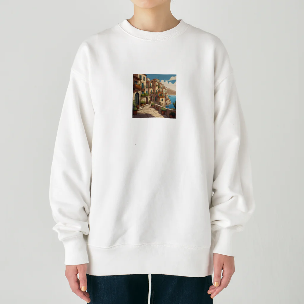 nene-sukeの地中海の町並み Heavyweight Crew Neck Sweatshirt