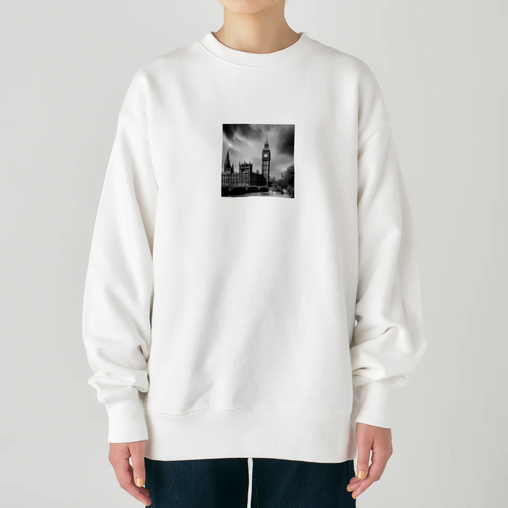 NYNANTのモノクロ　世界遺産　ウェストミンスター宮殿　ビッグベン Heavyweight Crew Neck Sweatshirt