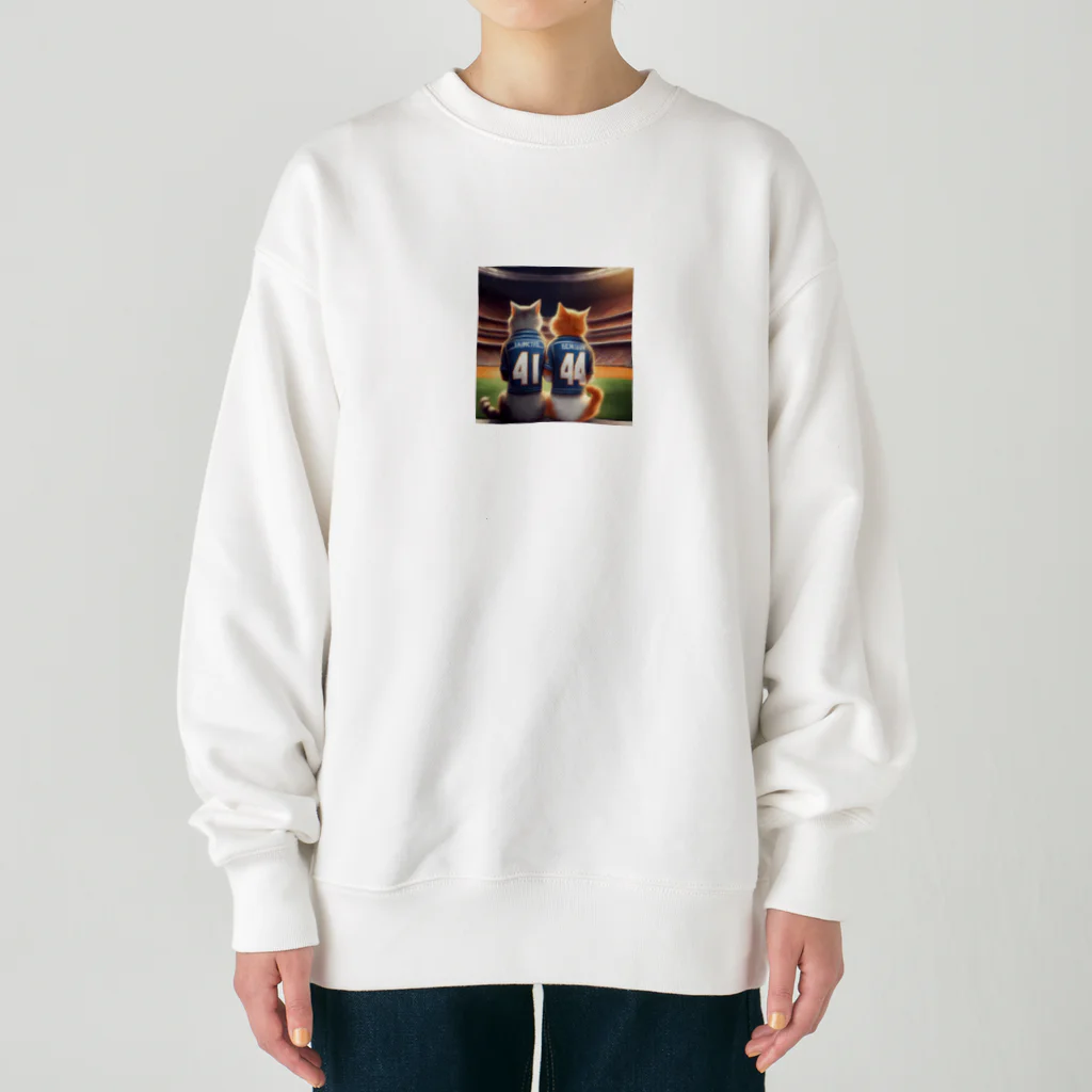 夫婦にゃんこのスポーツ観戦を楽しむ夫婦ネコ Heavyweight Crew Neck Sweatshirt