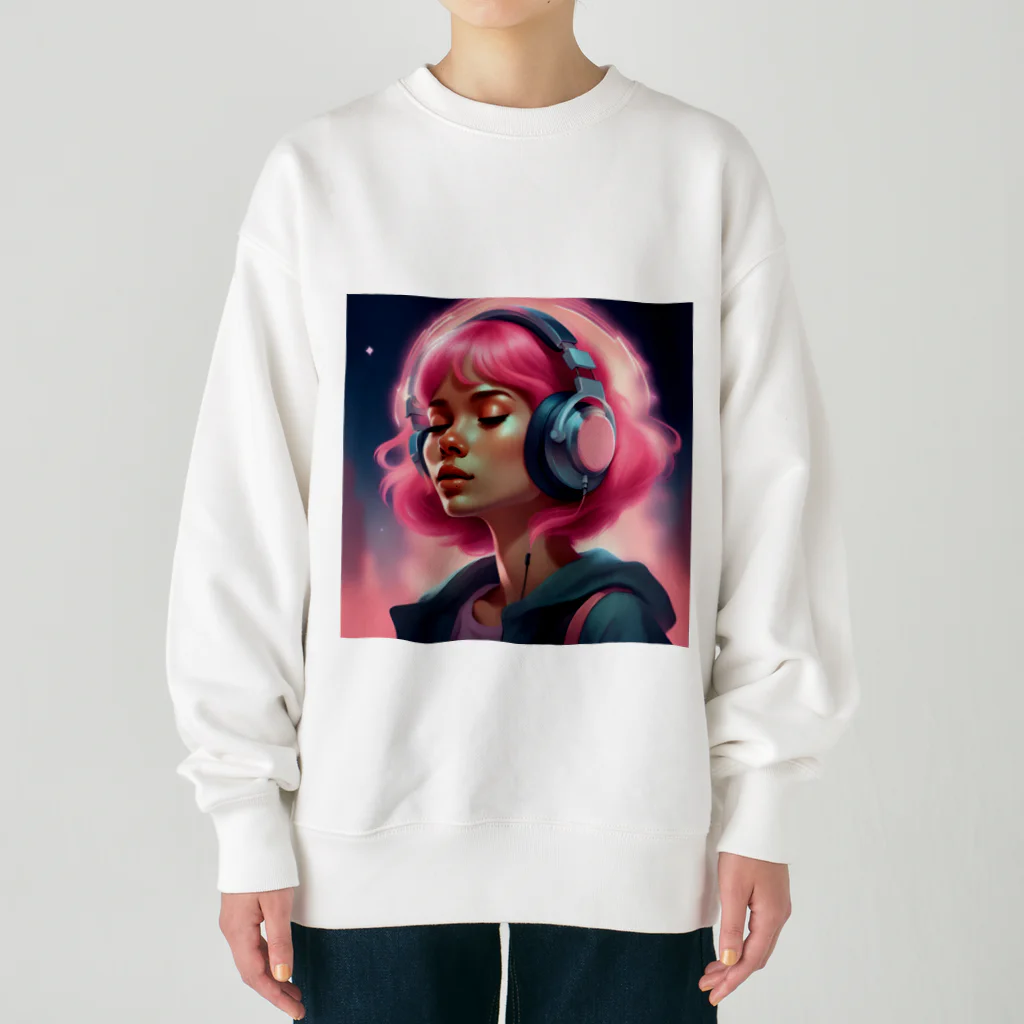 B_possibleのピンク髪の少女 リアルVer. Heavyweight Crew Neck Sweatshirt