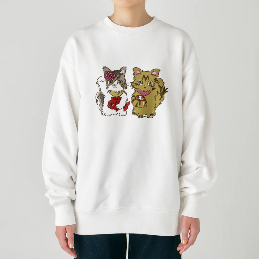 猫のきぬくんのお店の招き猫ちゃんたち Heavyweight Crew Neck Sweatshirt