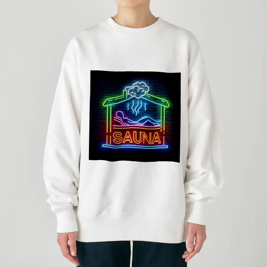 N SAUNA LOGOのネオン風サウナロゴ2 Heavyweight Crew Neck Sweatshirt