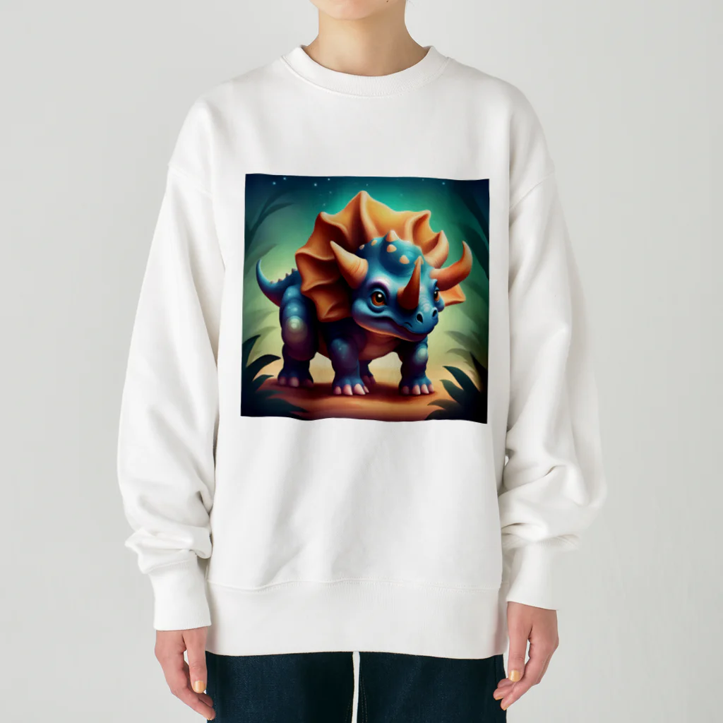 春乃遊羽アイディアイラストショップの可愛いトリケラトプス Heavyweight Crew Neck Sweatshirt