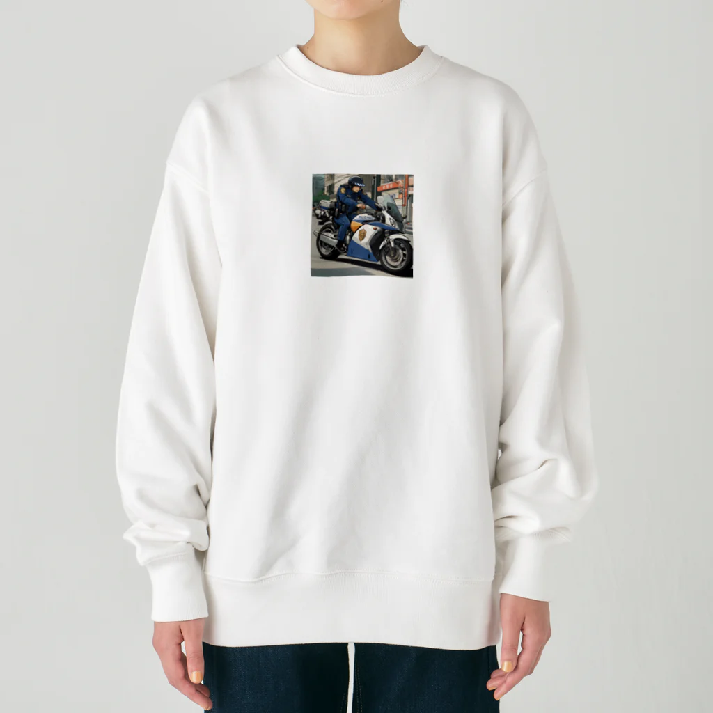 もふもふの市民の安全を守る白バイ隊員 Heavyweight Crew Neck Sweatshirt