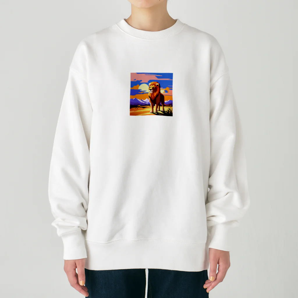 フリーダムの勇ましいライオン　ピクセルアート Heavyweight Crew Neck Sweatshirt