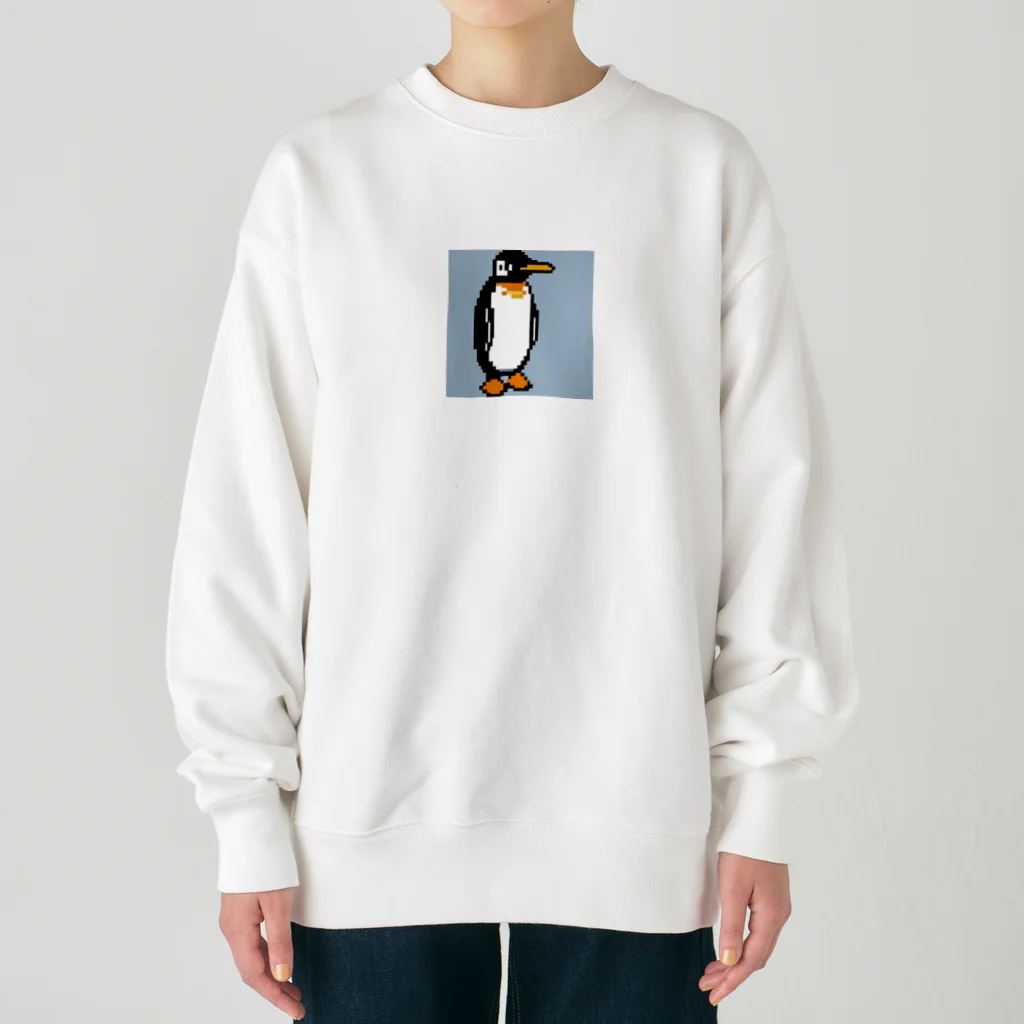 フリーダムのどこかを見ているペンギン　ピクセルアート Heavyweight Crew Neck Sweatshirt