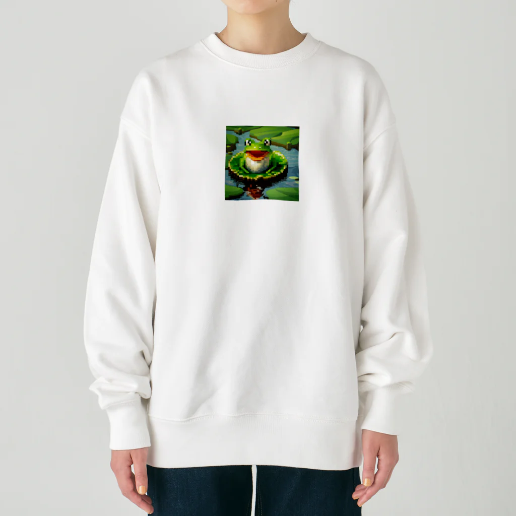 フリーダムの元気なカエル　ピクセルアート Heavyweight Crew Neck Sweatshirt