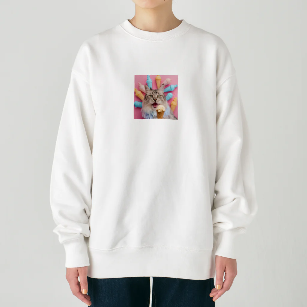 猫雑貨屋　ねこまろのアイスを食べた猫 Heavyweight Crew Neck Sweatshirt