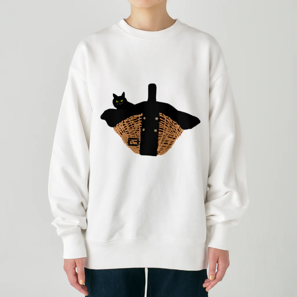 小鳥と映画館のカゴバッグと黒猫 Heavyweight Crew Neck Sweatshirt