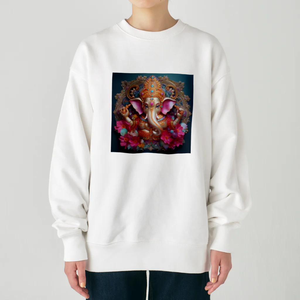 癒しのお部屋の金のガネーシャ Heavyweight Crew Neck Sweatshirt