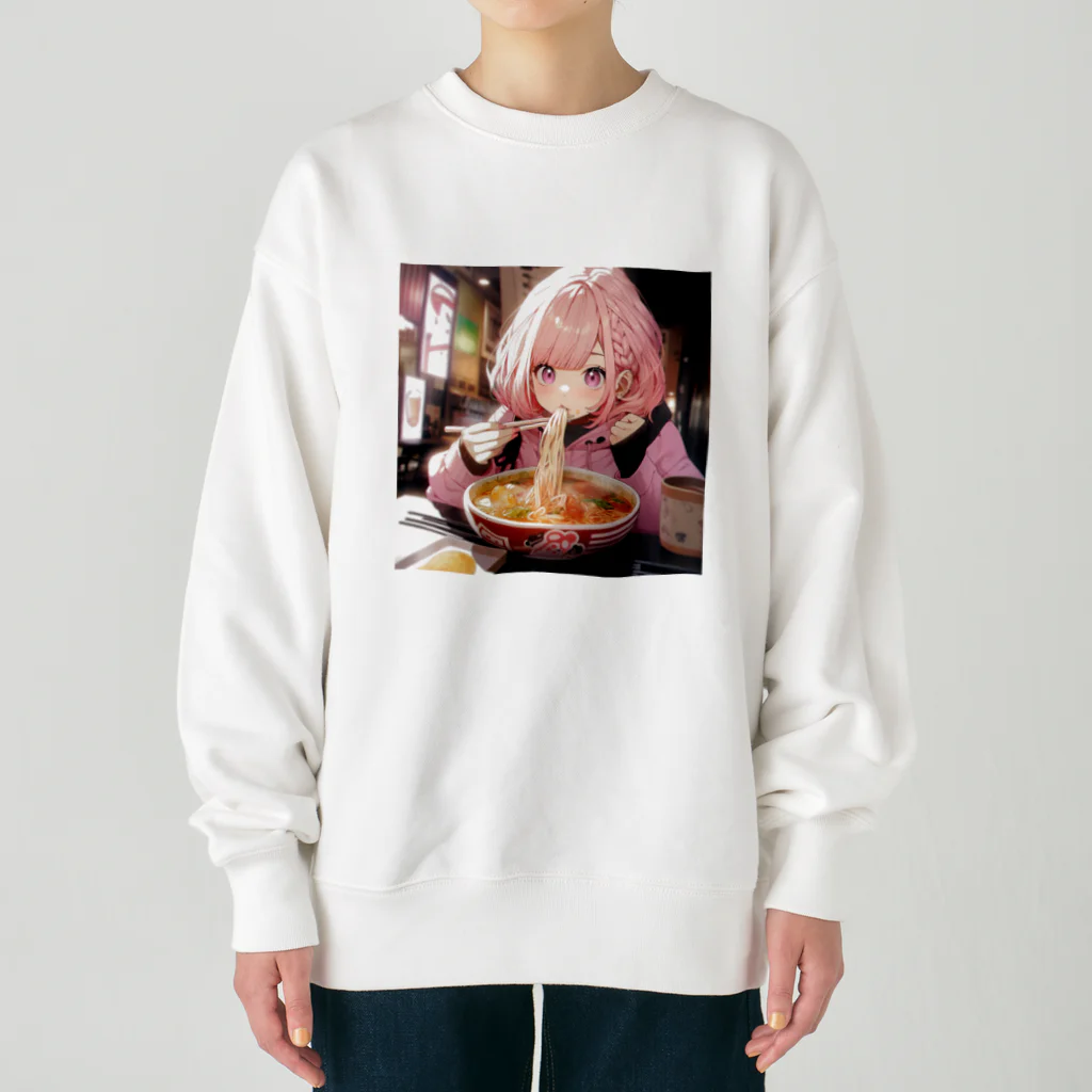 ぶーたんのラーメンをたべる女の子 Heavyweight Crew Neck Sweatshirt