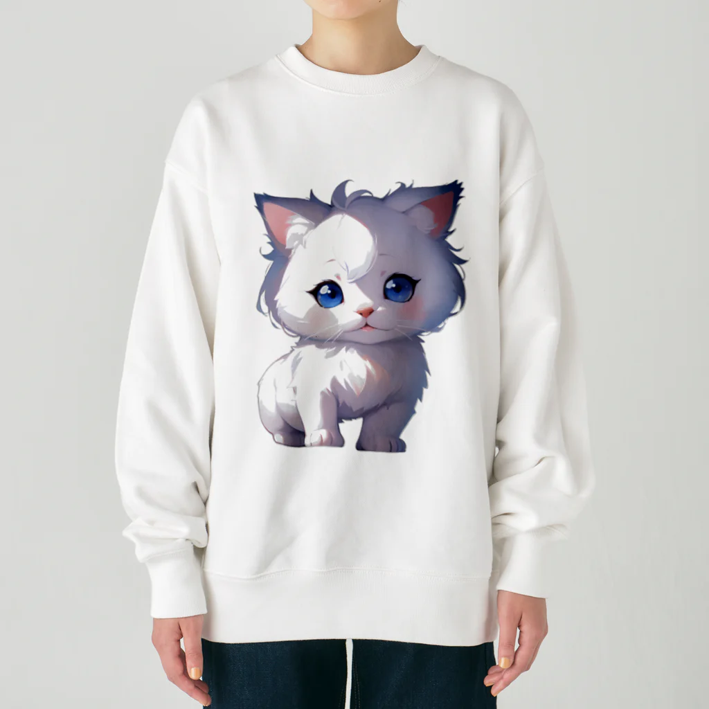 Hoshi_Hikariのホワイトにゃんこ Heavyweight Crew Neck Sweatshirt