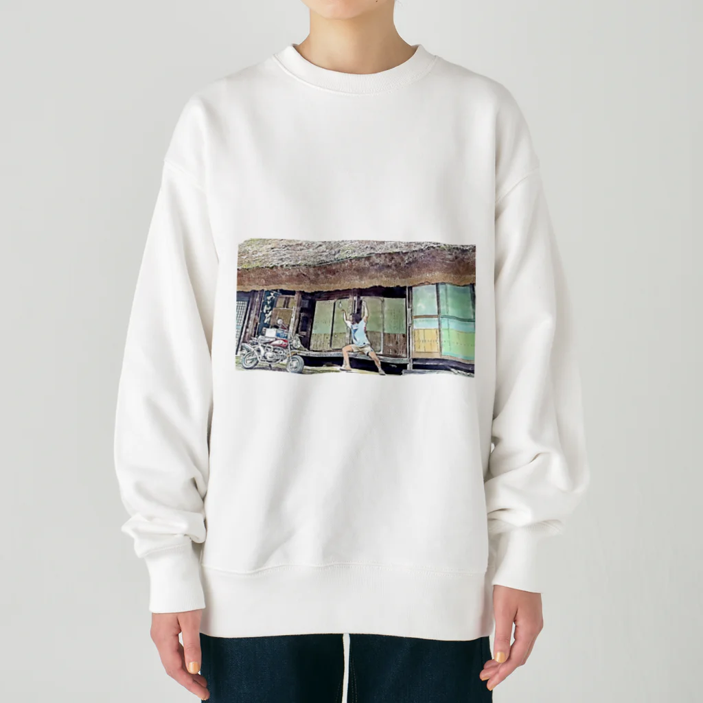 てんてけてんのバイクに威嚇する男 Heavyweight Crew Neck Sweatshirt