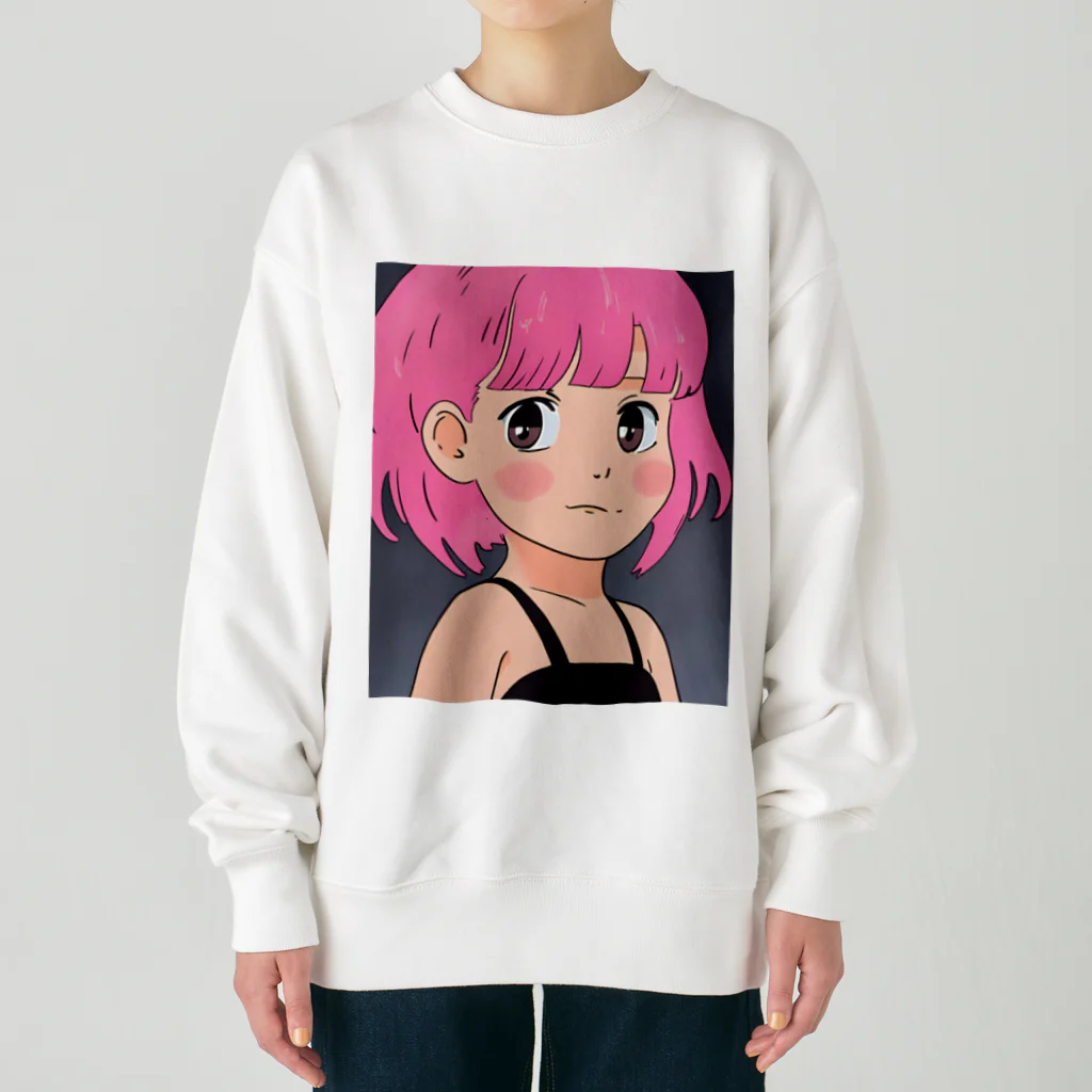 ワンダーワールド・ワンストップのピンク髪の少女② Heavyweight Crew Neck Sweatshirt