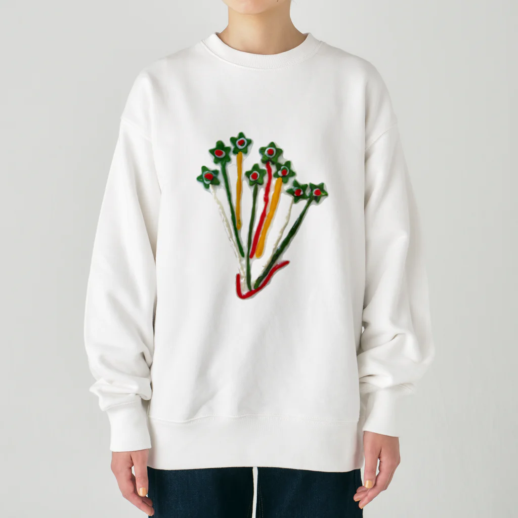 こどもと私の絵や粘土の花瓶に入った星の花 Heavyweight Crew Neck Sweatshirt