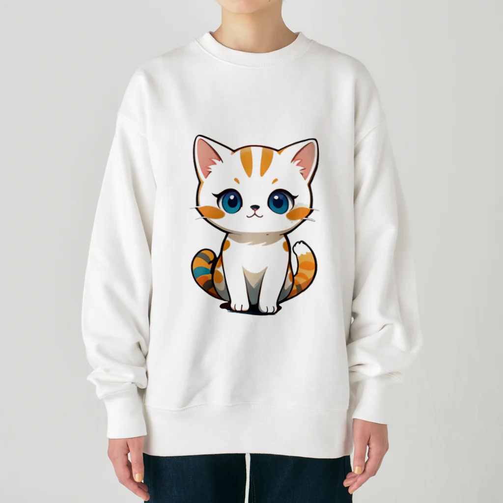 もふもふデザインストアのふんわり癒しのモフモフ猫 Heavyweight Crew Neck Sweatshirt