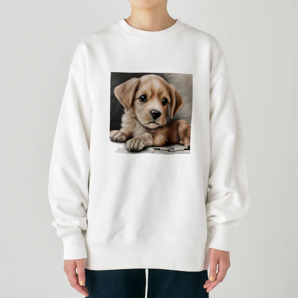 つぶらな瞳の子犬グッズ屋さんの癒しの子犬 Heavyweight Crew Neck Sweatshirt