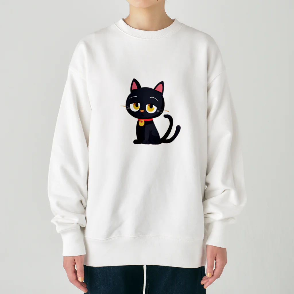 にゃんたれの見つめる黒猫 Heavyweight Crew Neck Sweatshirt