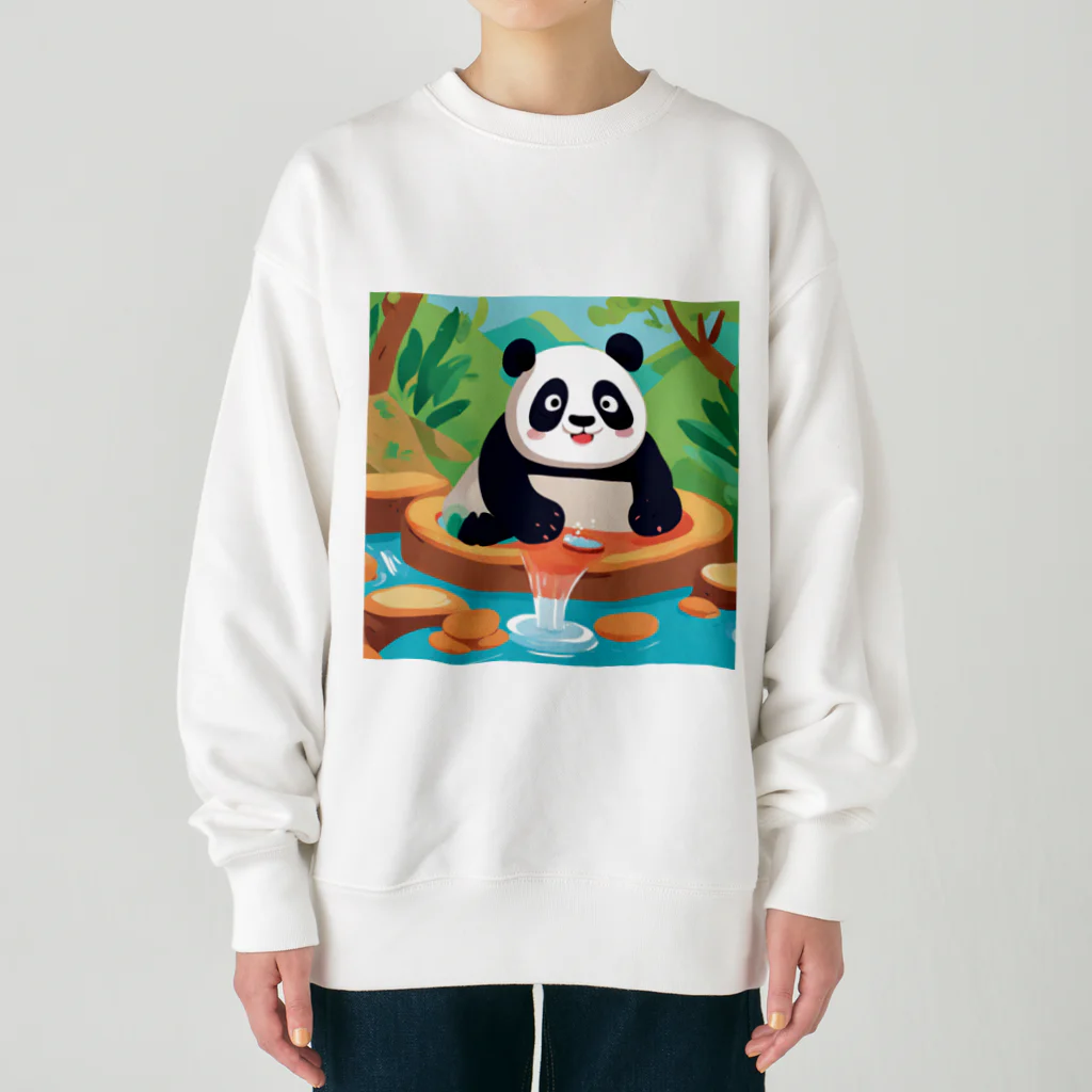 萌えキャラ大好きの温泉を楽しむパンダイラストのグッズ Heavyweight Crew Neck Sweatshirt