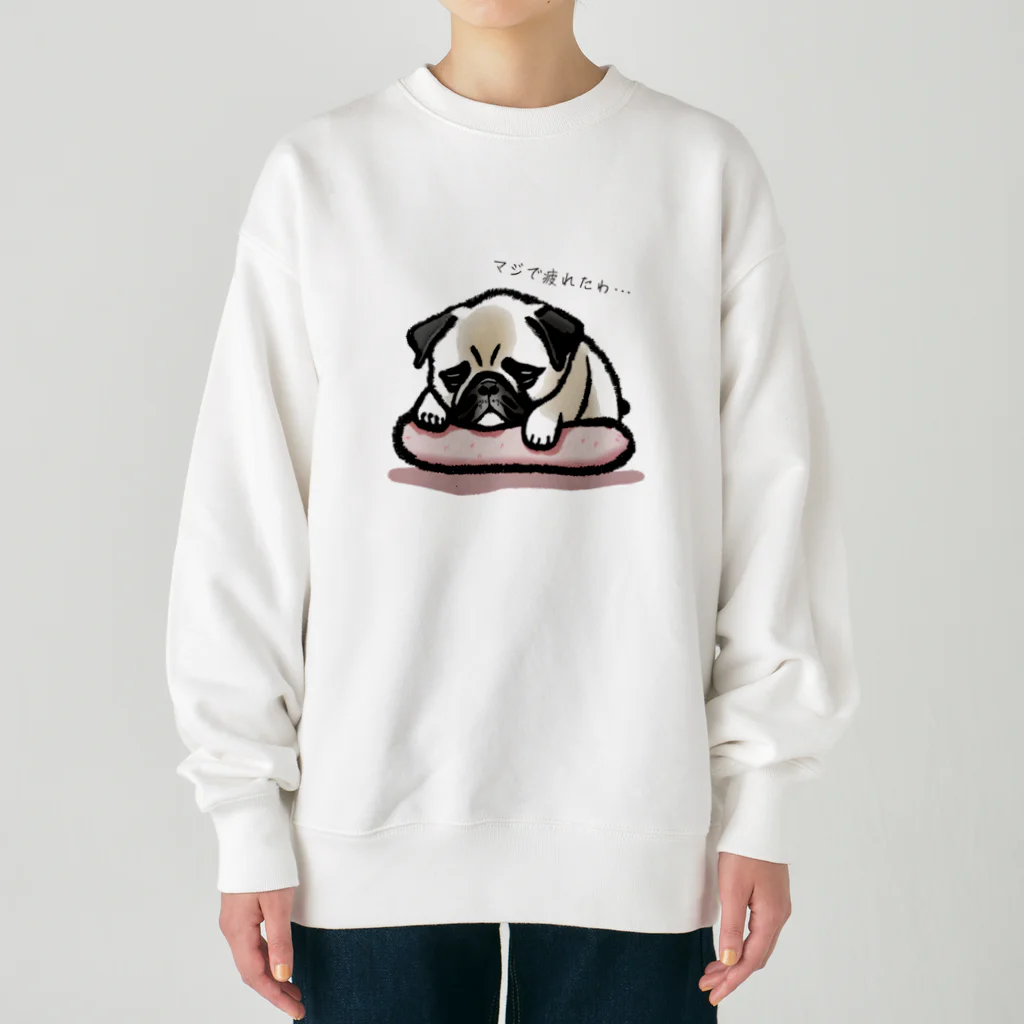 モツ鍋屋のふて寝するパグ Heavyweight Crew Neck Sweatshirt