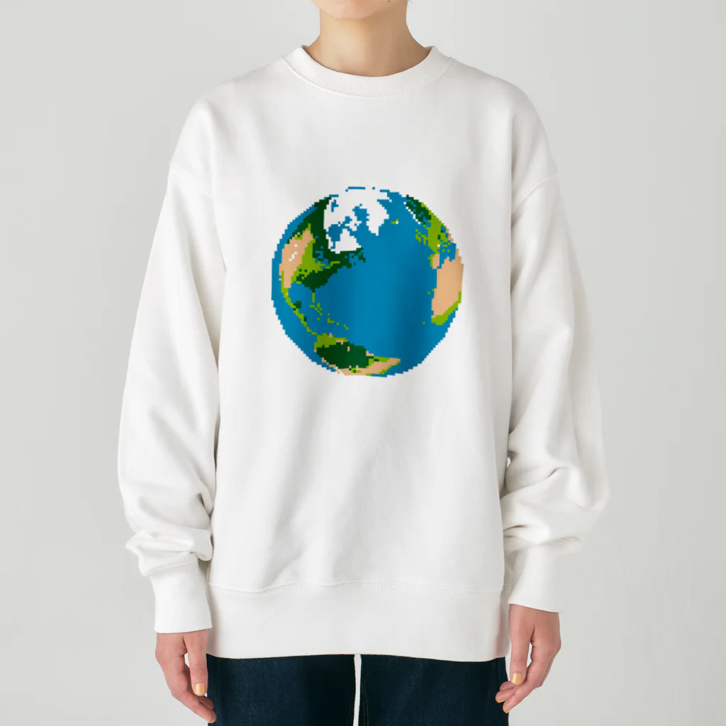 コチ(ボストンテリア)の地球(ドット絵) Heavyweight Crew Neck Sweatshirt