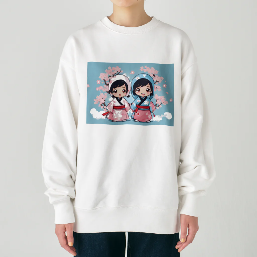 ニンニン忍者パンの愛くるしい表情のキュートな子供忍者イラスト入り！ Heavyweight Crew Neck Sweatshirt