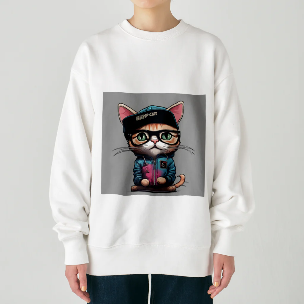 非常口社長のヒップホップ猫 Heavyweight Crew Neck Sweatshirt