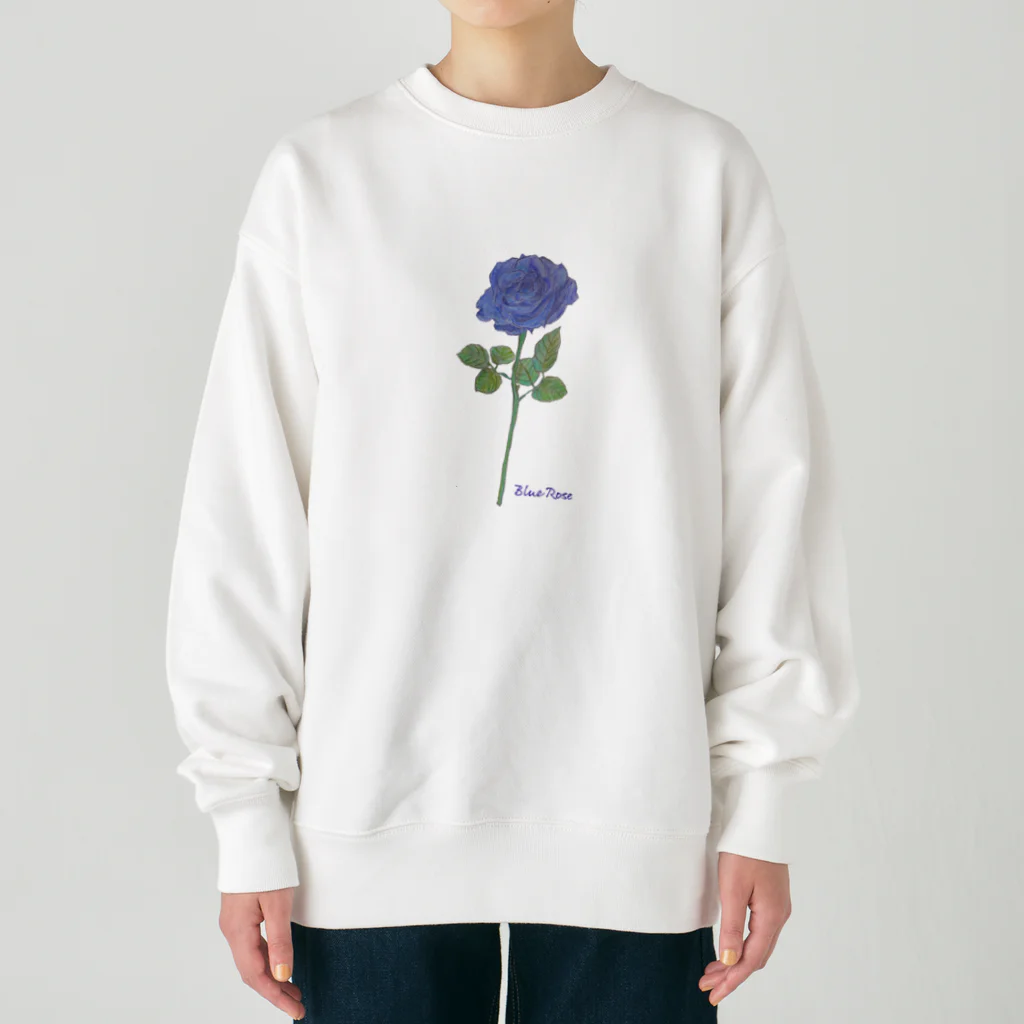 水色プリントの夢叶う青い薔薇 Heavyweight Crew Neck Sweatshirt