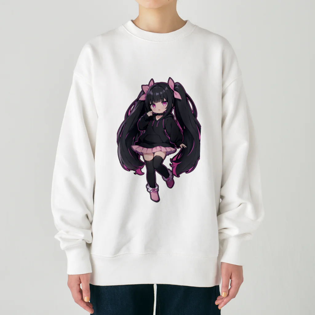 hatoyamaのかわいい黒髪ツインテール美少女 Heavyweight Crew Neck Sweatshirt